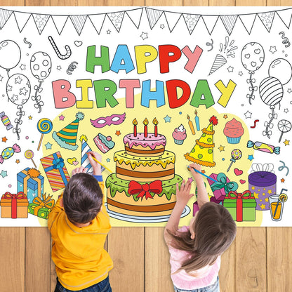 43.3x31.5 Summer Coloring Poster with Picture, Giant Cute Painting Poster, Large Coloring Tablecloth for Classroom Home Birthday Party Supplies Favor