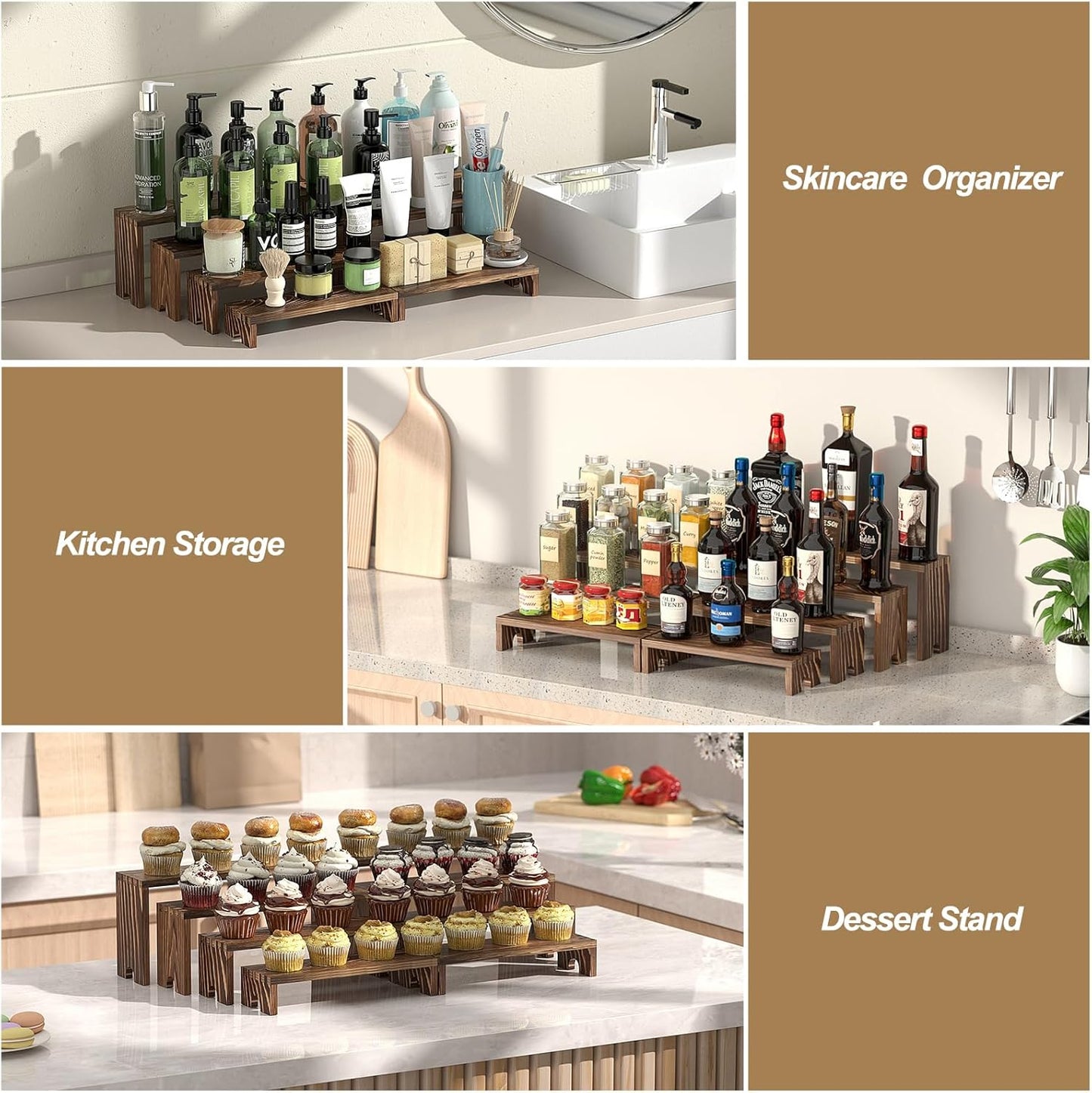 2 Set Wooden Tiered Risers Display Stands for Vendor Events,Stackable Wood Cupcake Display Stand,Farmhouse Decor Wood Dessert Table Display Set,Vendor Booth Display Items,Food Display Risers for Party