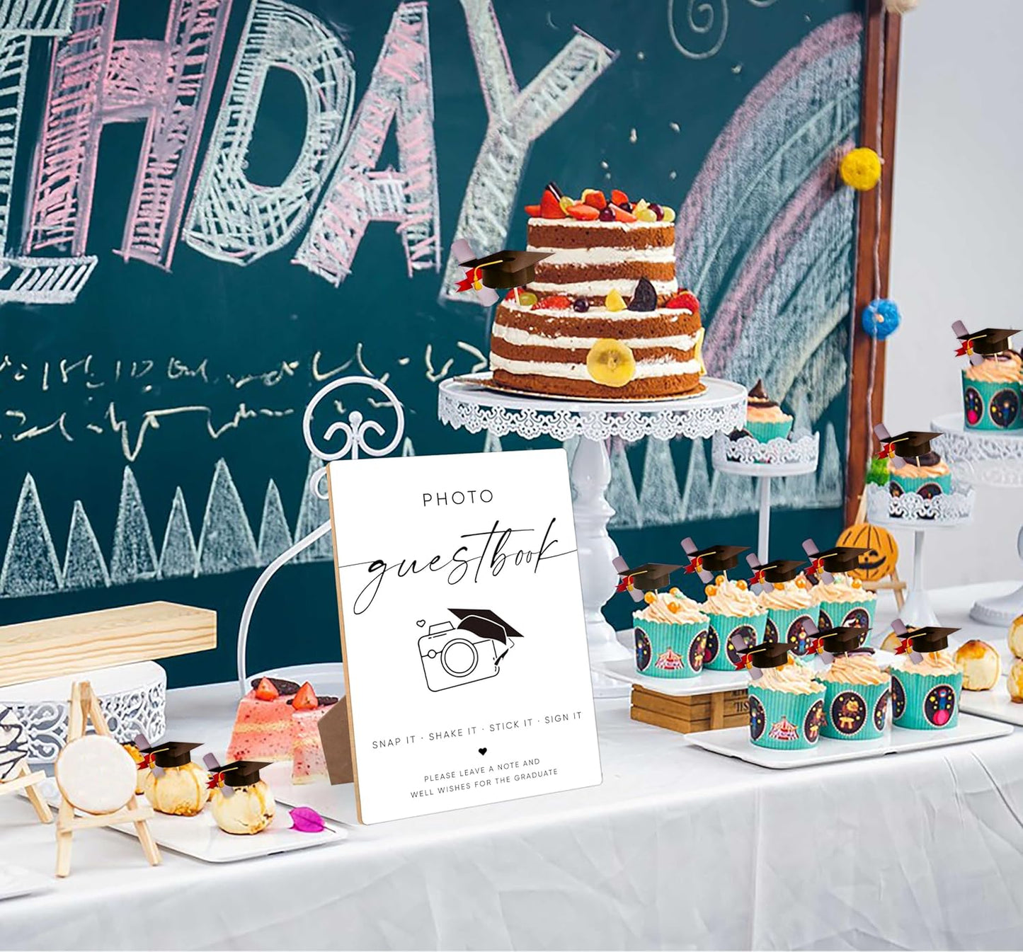 Graduation Photo Guest Book Sign, Graduation Decorations 2026 Congrats Grad Party Supplies, 8 X 11" Grad Party Wooden Table Sign for College, High School