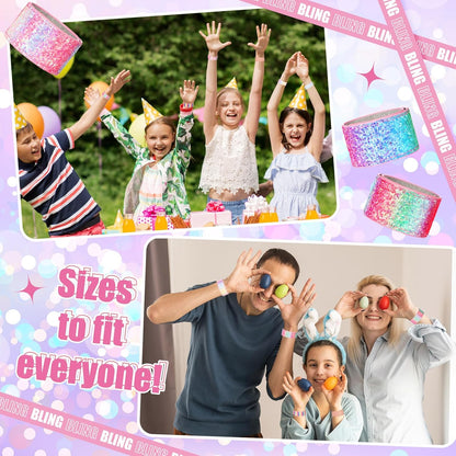 Sotiff 24 Pcs Glitter Slap Bracelets for Girls Sparkly Snap Shine Sequin Bracelet Bulk Wristband Accessories for Teen Youth Birthday Party Favors Supplies