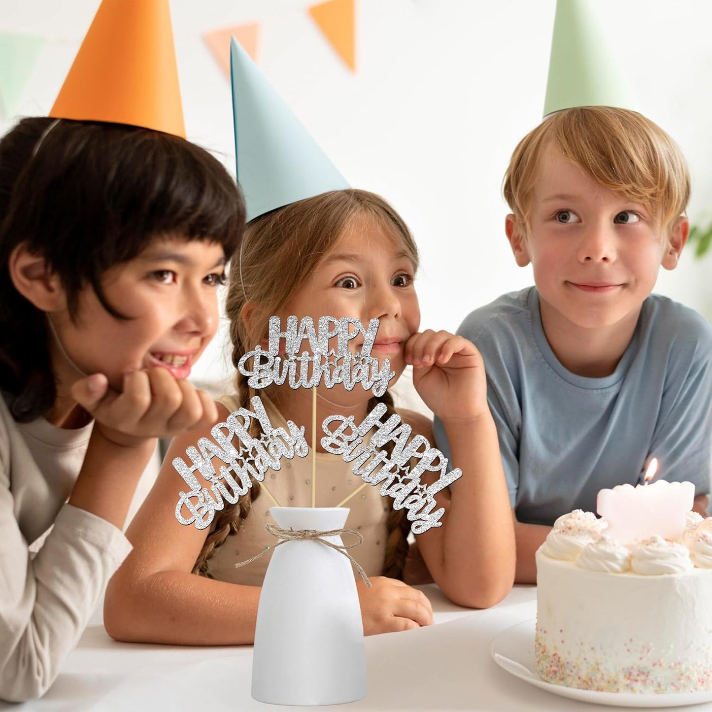 Glitter Silver Birthday Centerpiece Sticks 12PCS Happy Birthday Party Table Decorations Double Sided Birthday Party Centerpieces for Cheers to Birthday Anniversary Baby Shower Supplies