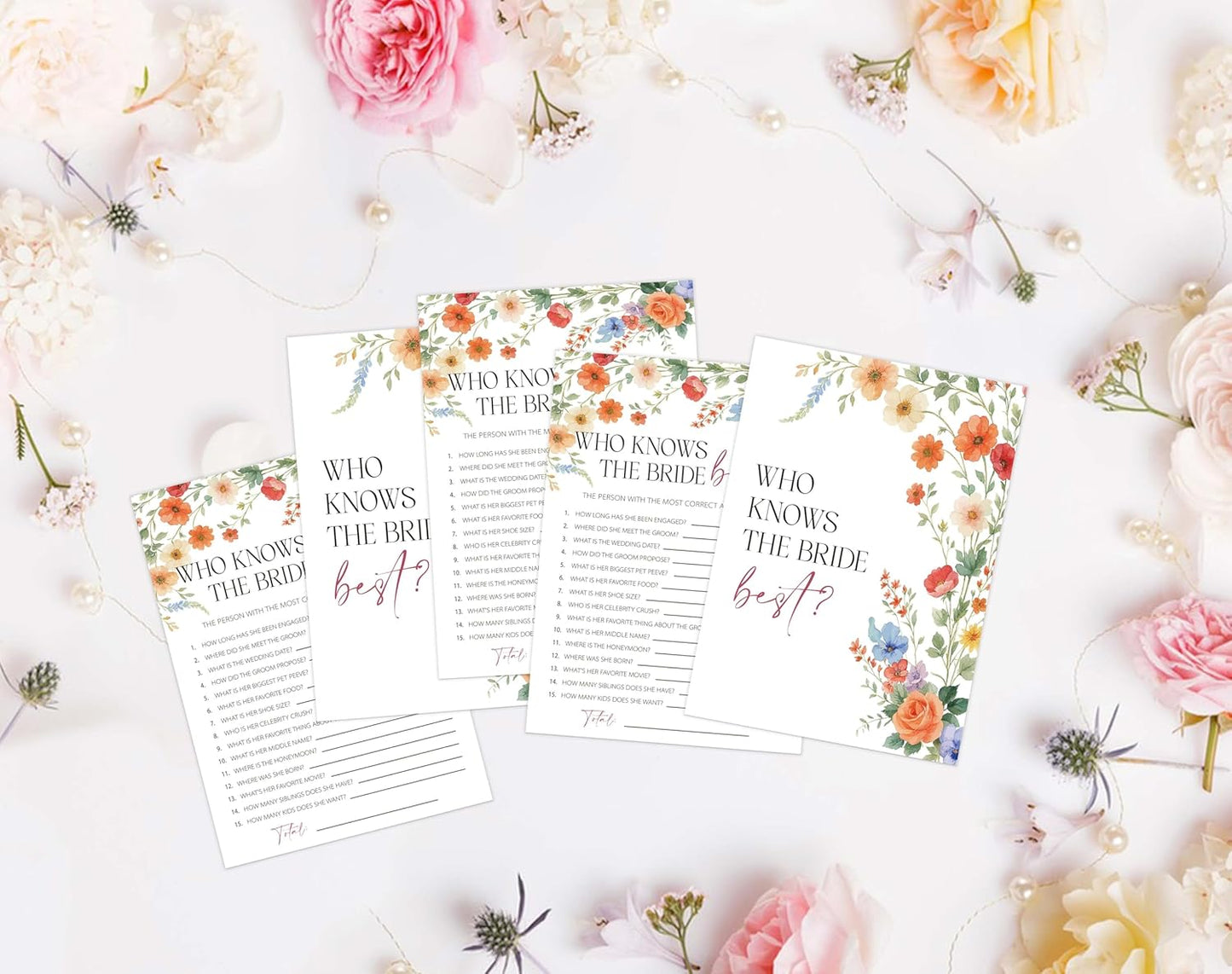 Wildflower Bridal Shower Games, Boho Flowers Bridal Shower Bingo Game with Blank Squares for 30 Guests with Game Cards, Bridal Shower Decor, Wedding Decorations Supplies (15)
