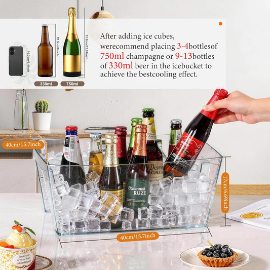 2 Pack Ice Bucket for Parties, 11.5L Large Champagne Bucket Wine Cooler, Plastic Beverage Tub Drink Bucket for Beer Cocktail Mimosa Bar, Commercial Drink Cooler for Wedding Events (15.7x11.8x6.7 in)