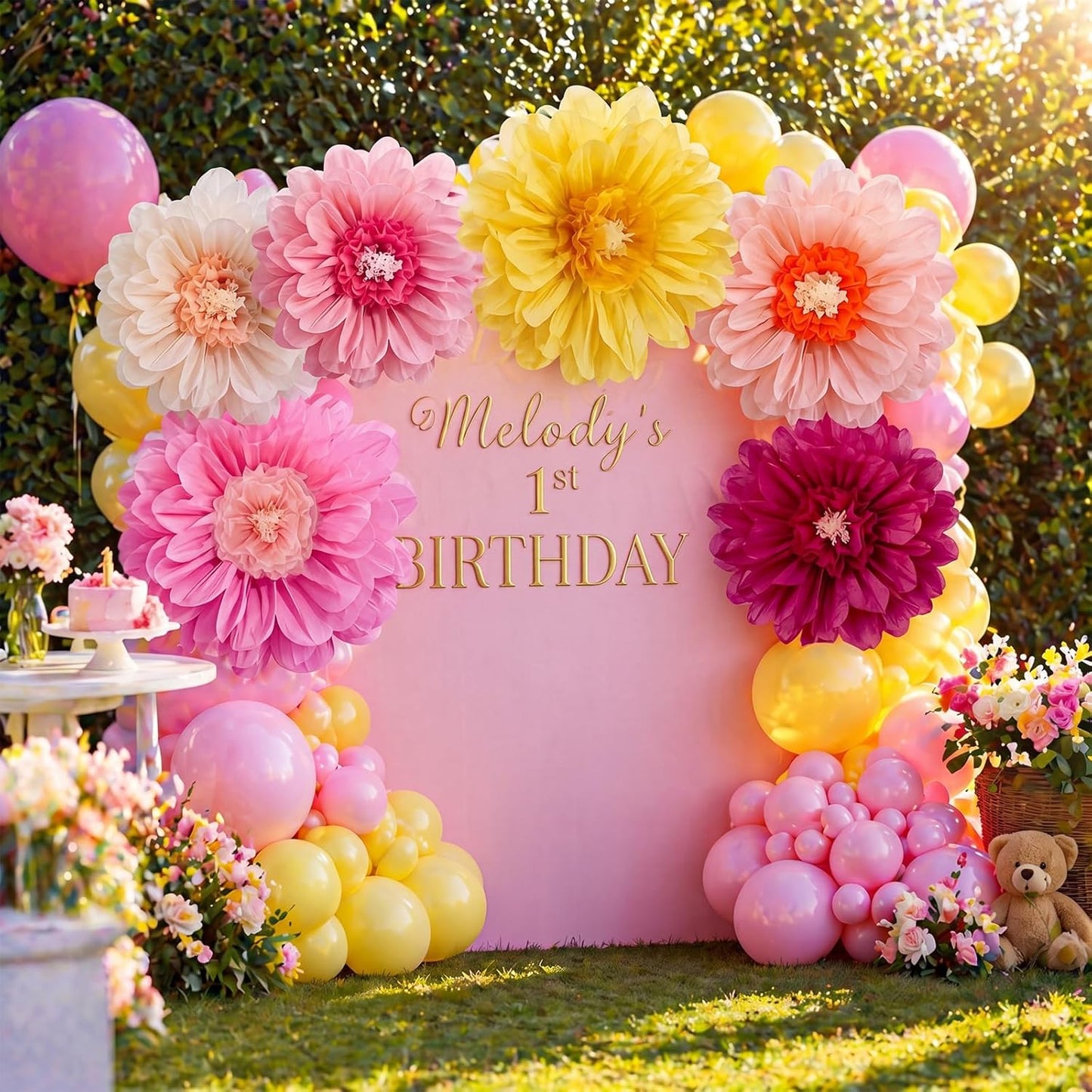 Giegxin 20 Pcs 31.5'', 23.6'', 11.8'', 9.8'' Pink Giant Paper Flower Boho Large Tissue Flower for Wall Pink Pom Pom Floral Decoration for Wall Wedding Bridal Shower Classroom Tea Party Birthday Decor