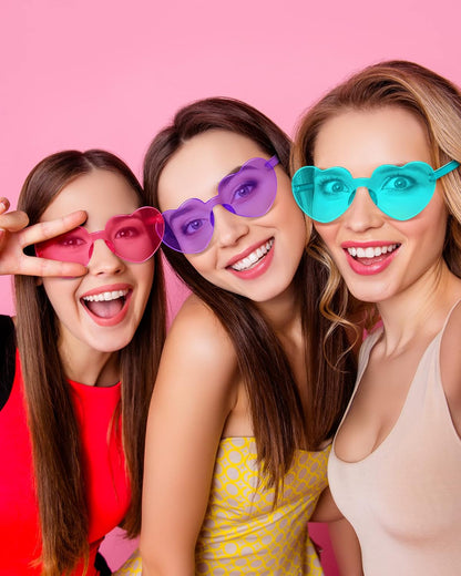 Photect 12 Pair Heart Shaped Sunglasses Neon Color Transparent Heart Glasses for Women Party Favor