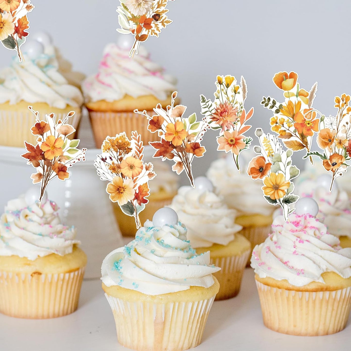 Rngmsi Flower Birthday Cupcake Toppers Decorations, 40PCS Wildflower Baby in Bloom Baby Shower Cake Decorations for Girls Women, Garden Floral Fairy Party Decor