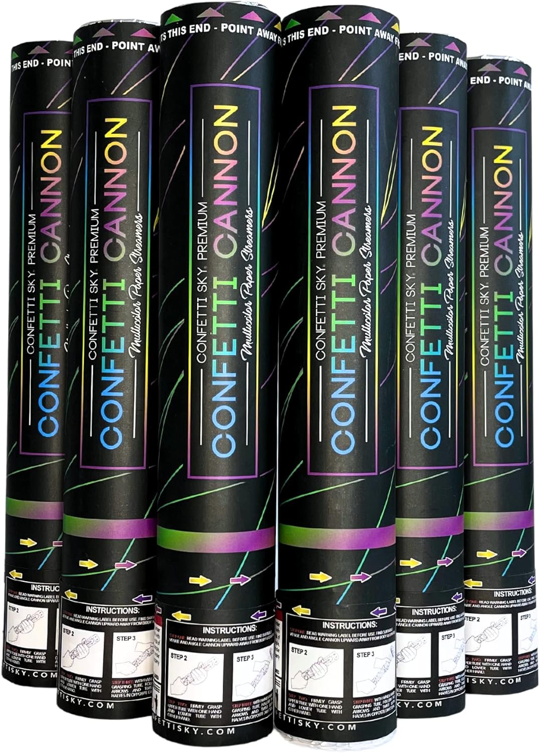 Confetti Sky [6 Pack] 12 Inch Confetti Cannons | Multicolor Confetti Poppers for Wedding Celebration, Birthday Party, Pranks, Graduation, Christmas Eve and New Year Celebration