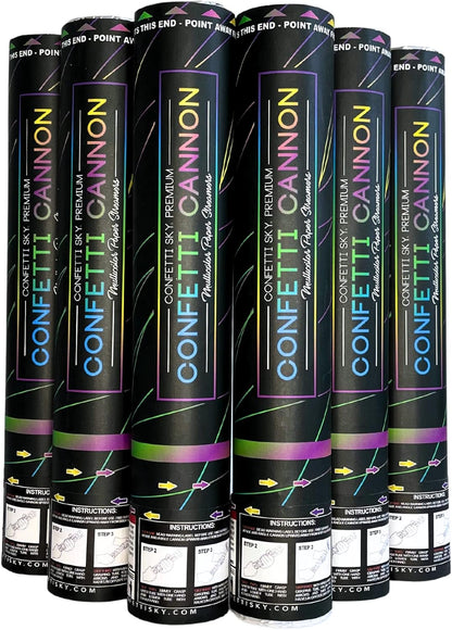 Confetti Sky [6 Pack] 12 Inch Confetti Cannons | Multicolor Confetti Poppers for Wedding Celebration, Birthday Party, Pranks, Graduation, Christmas Eve and New Year Celebration