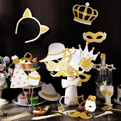 Zonon 24 Pcs Funny Photo Booth Props Class of 2026 Graduation Birthday Wedding Family Class Reunion Prom Disco Party Celebration Decoration Supplies Mix of Hats, Lipstick, Tie(Blue and Black)