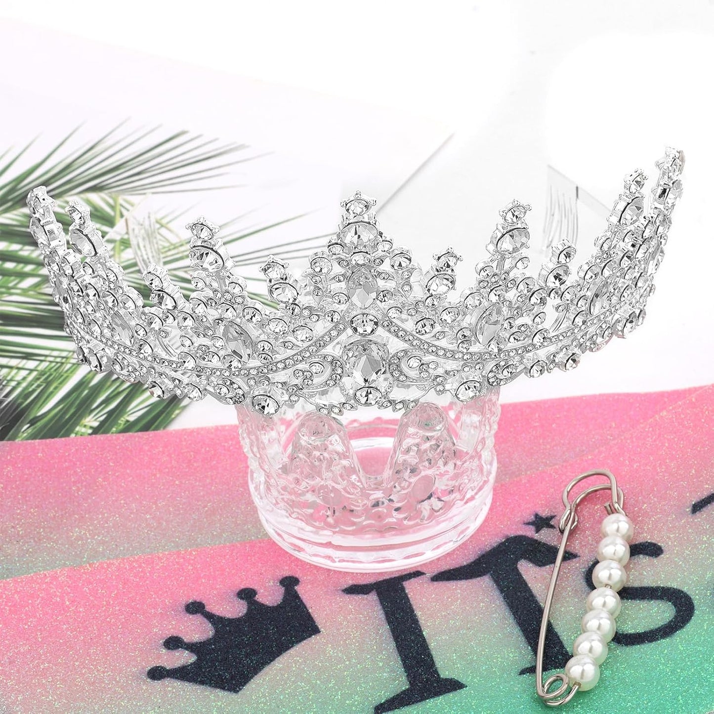CURASA Birthday Tiara and Sash - Silver Birthday Crown for Women, Perfect for Parties and Celebrations