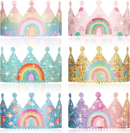 Kathfly Rainbow Birthday Party Hats Crown Headbands for Kids Birthday, Event, Rainbow Theme Party Supplies