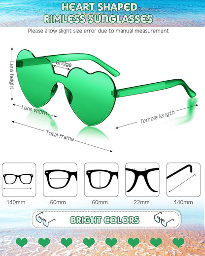 Frienda 8 Pairs Heart Shaped Sunglasses for Women Rimless Heart Glasses Candy Color Sunglasses for Party Favor