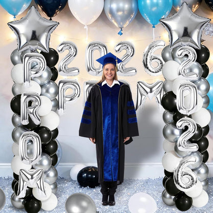 2 Sets Graduation Balloon Column Stand Kits with Balloons 2026 Grad Themed Decoration Navy Blue Balloon Tower Stand Kit for Grad High School & College Celebration Party Decor