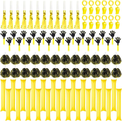 Yunsailing 96 Pcs Homecoming Noisemakers Team Spirit Accessories for Game Day Include Hand Clappers Cheerleading Pom Pom Thunder Stick Cheer Party Blower Plastic Whistle for Sport Fans(Gold)