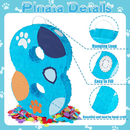 PCFING 20 Inch Dog Paw Number 1 Piñata with 30 Inch Piñata Stick Blindfold Confetti for Boy Girl Adults Birthday Party Decorations, Anniversary Celebration, Fiesta