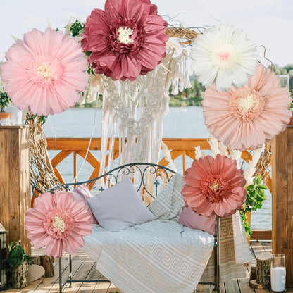Giegxin 20 Pcs 31.5'', 23.6'', 11.8'', 9.8'' Pink Giant Paper Flower Boho Large Tissue Flower for Wall Pink Pom Pom Floral Decoration for Wall Wedding Bridal Shower Classroom Tea Party Birthday Decor
