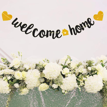 Welcome Home Banner with Two Heart and A Vivid Home Sign Flash Party Decorations, Fully Assembled and Ready to Hang, Funny Welcome Party Sign Decors for Family Housewarming