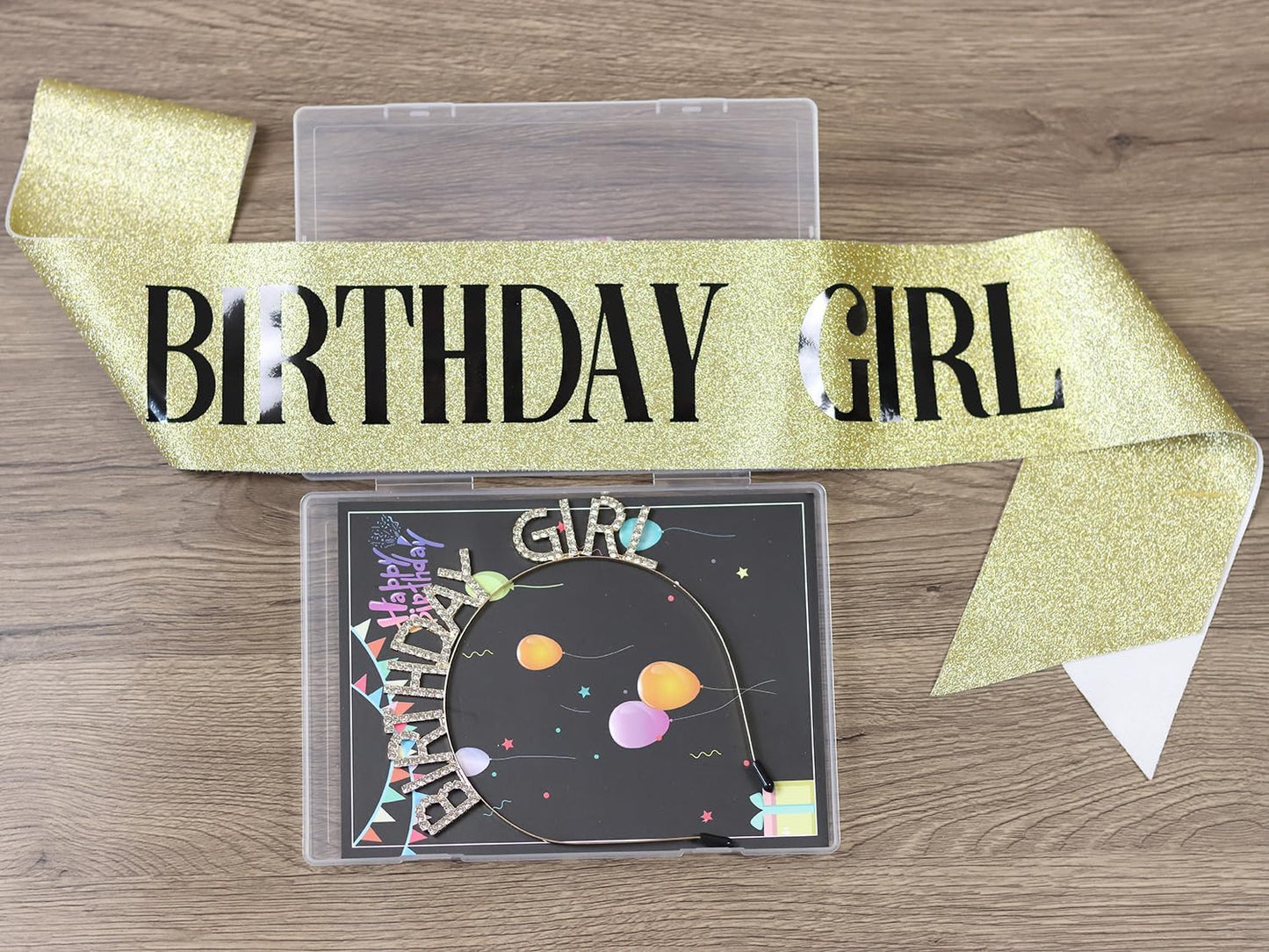 3 Pack Rose Gold Birthday Girl Sash and Rhinstone Headband Set for Women Glittery Cake Topper Happy Birthday Crown&Tiara Accessories Decorations Gifts for Kids.