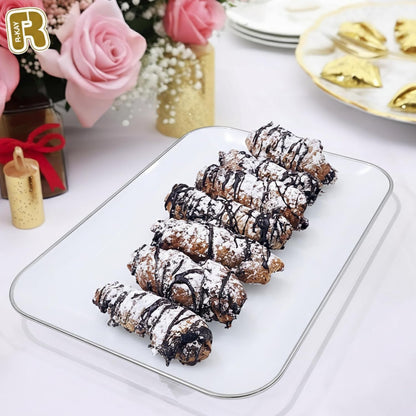 3 Pack Plastic Serving Trays for Party - Gold Serving Tray 8 x 11 Inch - Heavy Duty Dessert Trays for Food - Rectangular Party Serving Trays for Entertaining - Clear Cookie Platters