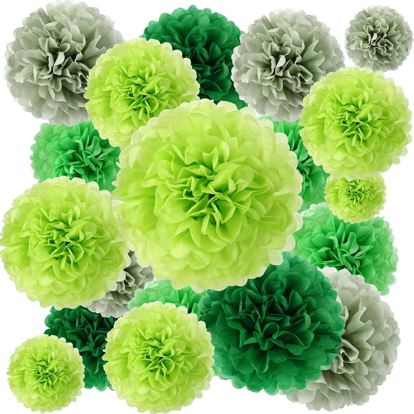 BestoFun 16 PCS Sage Green Party Decorations Tissue Paper Flowers Christmas Party Decors Hanging Pom Poms Decorations for Xmas New Year Winter Holiday Decorations