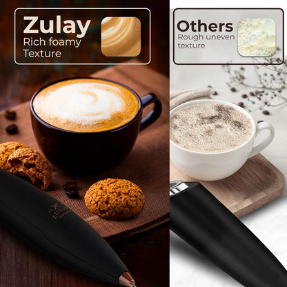 Zulay Kitchen Powerful Milk Frother Wand With Duracell Batteries - Ultra Fast Handheld Drink Mixer - Electric Whisk Foam Maker for Coffee, Lattes, Cappuccino & Matcha - Z1 Motor - Black - Colors B