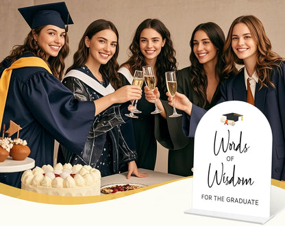Graduation Guestbook Sign, 6 x 8 Inch White Arch Acrylic Grad Party Sign with Holder, Graduation Party Sign for Class of 2026, Grad Decor, High School College Party Supplies - DL02