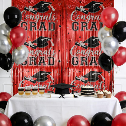 Gradution Party Suppiles Backdrop Decoration 2026, Claas of 2026 Streamer Tinsel Foil Fringe Curtains, Photo Booth Prop Backdrop, Black Grad Photo Backgrounds