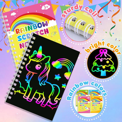 Elover Party Favors for Kids 4-8-12: 24 Pack Scratch Rainbow Art Crafts Notebook, Coloring Book Goodie Bags Stuffers Kit, Bulk Birthday Gift Classroom Prizes Girl Boy Toddler