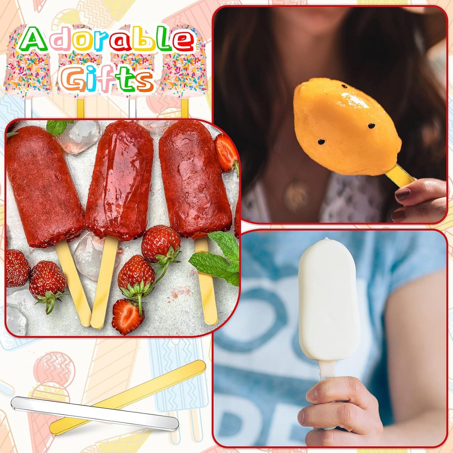 30 Pieces Acrylic Sticks Reusable Cakesicle Cake Pop Mold Mirror Ice Pop Sticks Ice Cream Cakesicle Mold for Home Cake Candy Gifts Party Craft