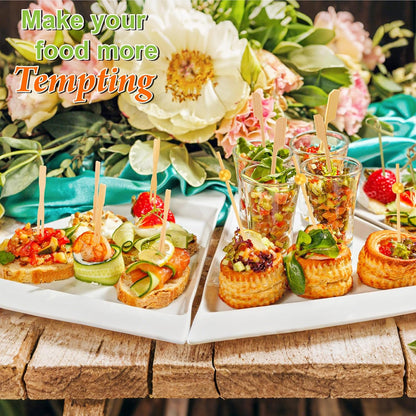 500PCS Cocktail Picks Kit, 4 Styles Fancy Toothpicks for Appetizers, 3 Sizes Long Bamboo Skewers, Decorative Wooden Cocktail Sticks for Party Supplies Food Drinks Fruit Charcuterie Boards Accessories