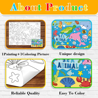 43.3x31.5 Summer Coloring Poster with Picture, Giant Cute Painting Poster, Large Coloring Tablecloth for Classroom Home Birthday Party Supplies Favor
