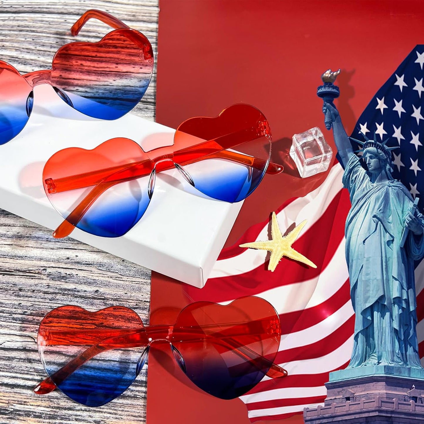 Pibupibu 12 Pack Heart Shaped Sunglasses for Women Colorful Rimless Sunglasses Transparent Bachelorette Party Favors