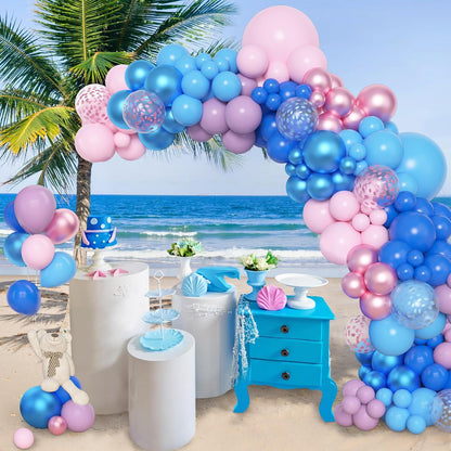 Amandir 153pcs Purple Blue Pink Balloon Garland Arch Kit, Different Sizes 18 12 10 5 inch Teal Yellow Latex Metallic Confetti Balloons for Magic Birthday Engagement Party Decoration