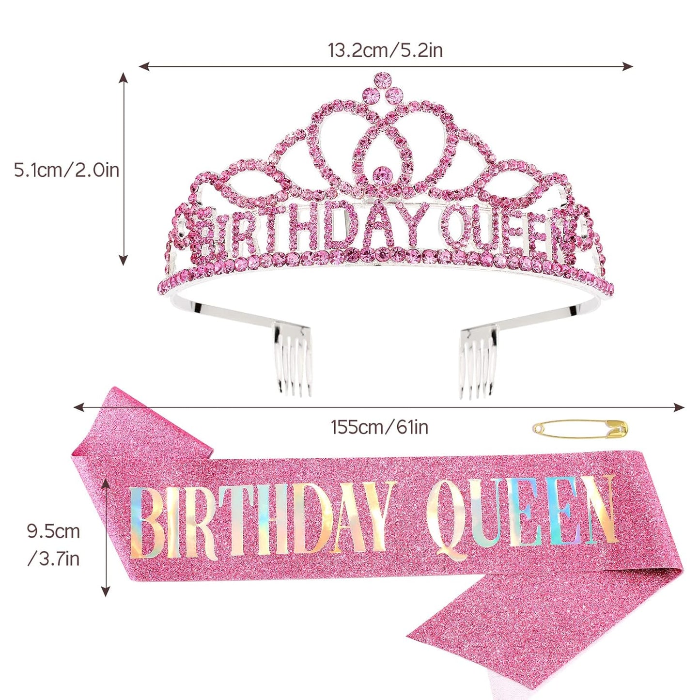 CAVETEE Gold Birthday Crowns and Sash - Queen Tiara for Party Decorations