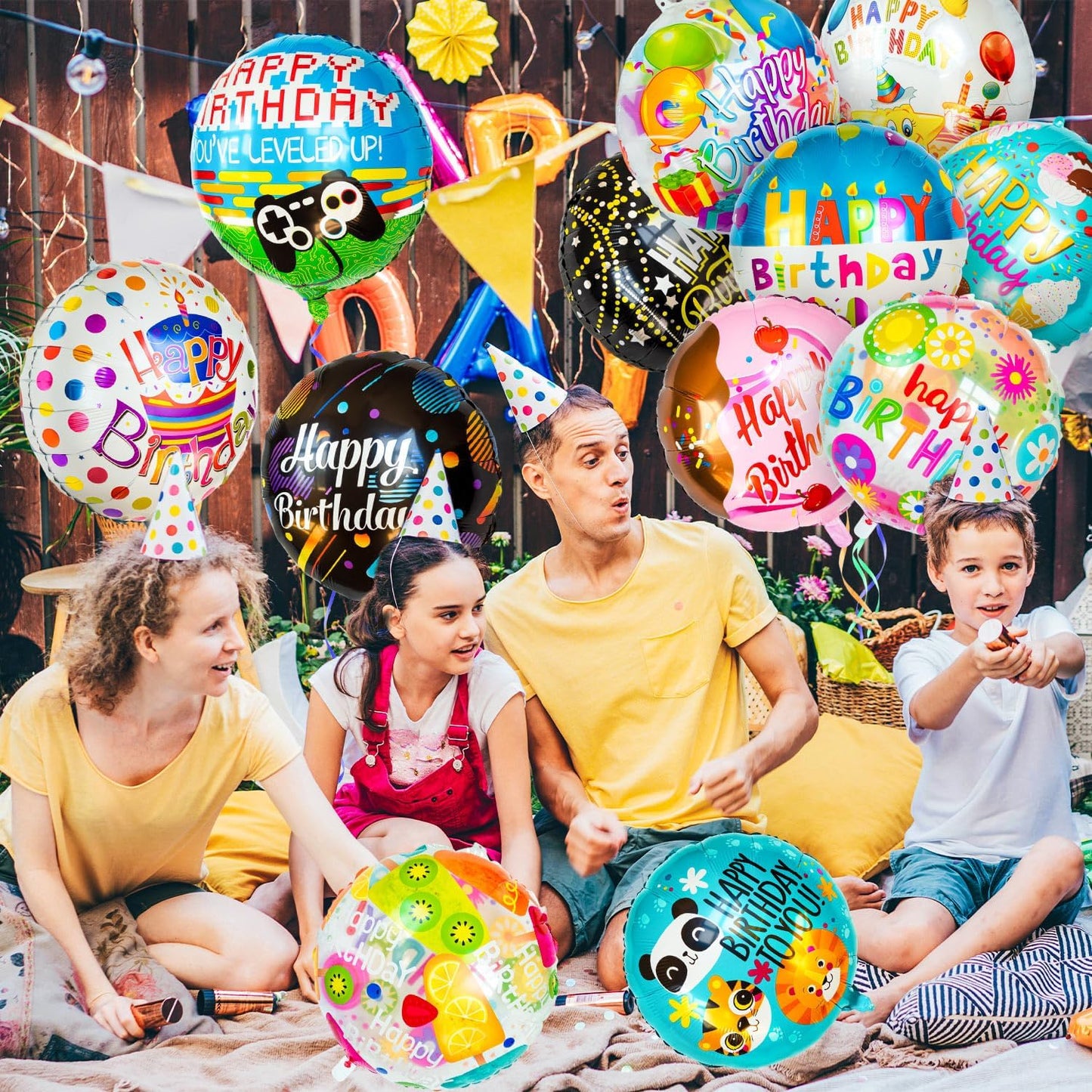 100 Pcs Happy Birthday Foil Balloons, 18IN Round Birthday Mylar Balloons for Party Decoration Supplies (20 Style)