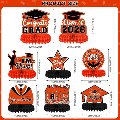8 Pieces Class of 2026 Graduation Table Decorations - 2026 Congrats Grad Honeycomb Centerpieces, Red Black Graduation Table Toppers Decor for 2026 Graduation Party Decorations Favor Supplies
