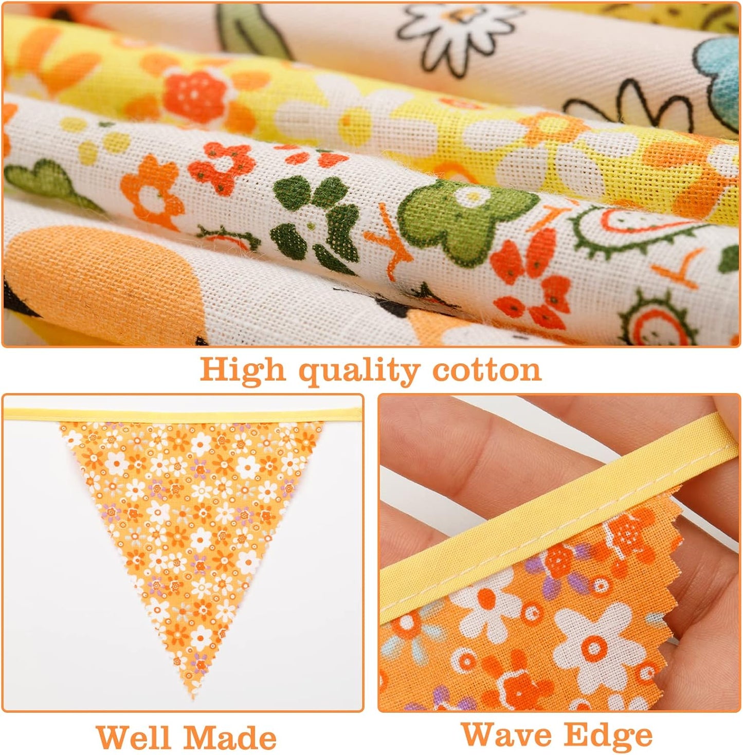G2PLUS 39Ft Triangle Bunting Banner, 42Pcs Pink Floral Garland Pennant Banner, Reusable Cotton Triangle Flags Party Decoration for Birthday, Wedding, Garden Tea Party, Baby Shower, Room Decor