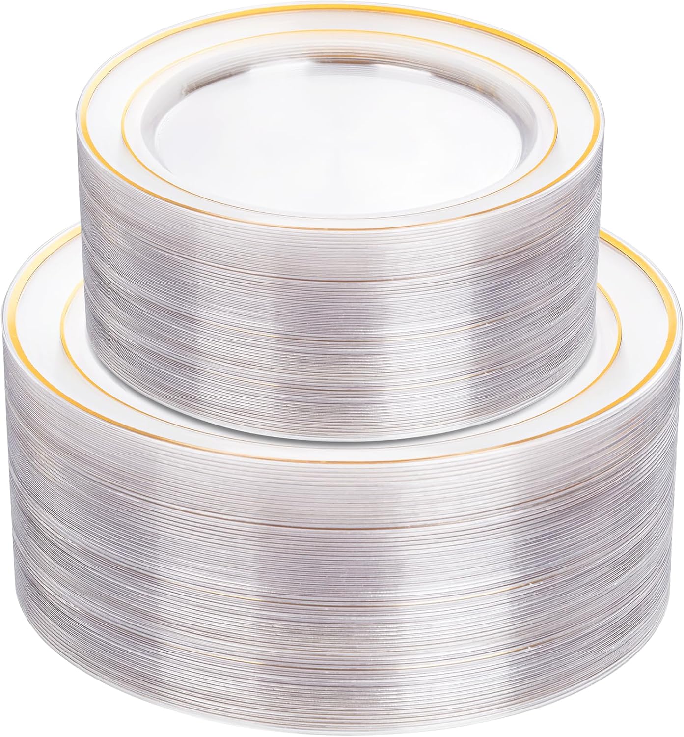 I00000 102 Pieces Gold Plastic Plates, Disposable Party Plates White Gold Rim, 51 Disposable Gold Dinner Plates 10.25 Inch and 51 Disposable Dessert Appetizer Elegant Fancy Wedding Plates 7.5 Inch