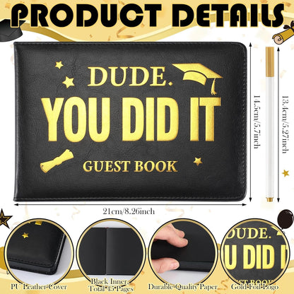 Frienda 2026 Graduation Guest Book Leather Guest Sign in Book with Pen Graduation Party Favors Congratulation Graduates Signature Books(Class of 2026,Black, Gold)