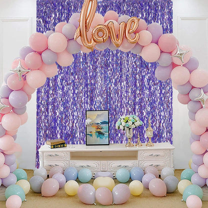 3 Pack Colorful Foil Fringe Curtain Backdrop - 6.6 x 3.3 ft Wavy Rainbow Tinsel Backdrop Curtain Metallic Streamers Iridescent Holiday Photo Booth Party Decorations