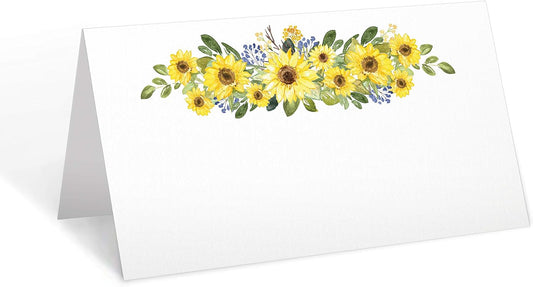 321Done Sunflower Floral Place Cards for Table Setting - Set of 24 Blank Name Cards, Seating Chart & Placecard for Wedding Reception, Dinner Party, Buffet & Calligraphy - 3.5x2, White, Made in USA