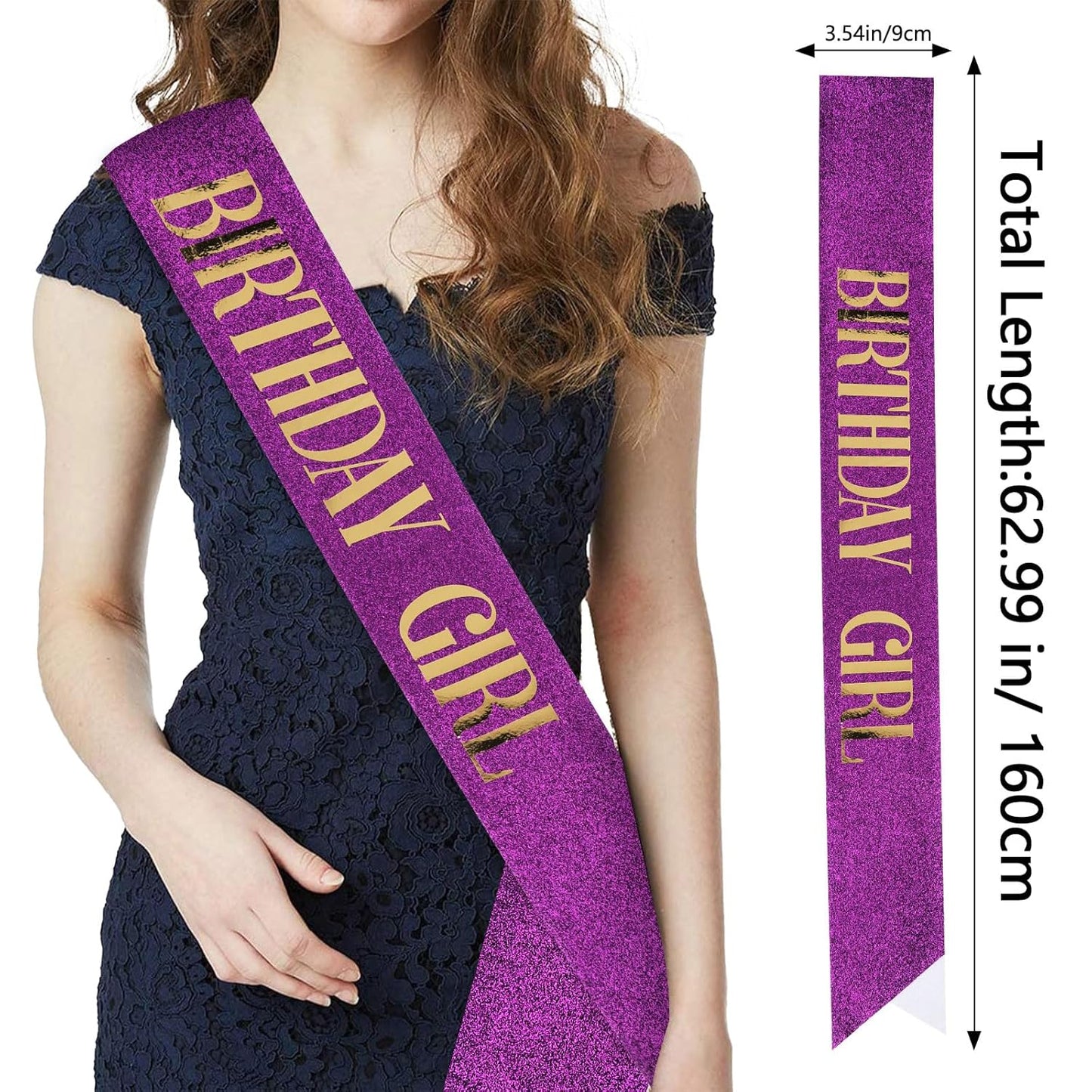 CIEHER Birthday Girl Crown and Sash - Rose Gold Tiara Birthday Decorations for Women and Girls