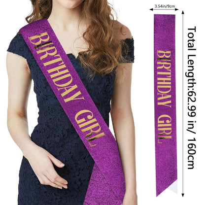 CIEHER Birthday Girl Crown and Sash - Rose Gold Tiara Birthday Decorations for Women and Girls