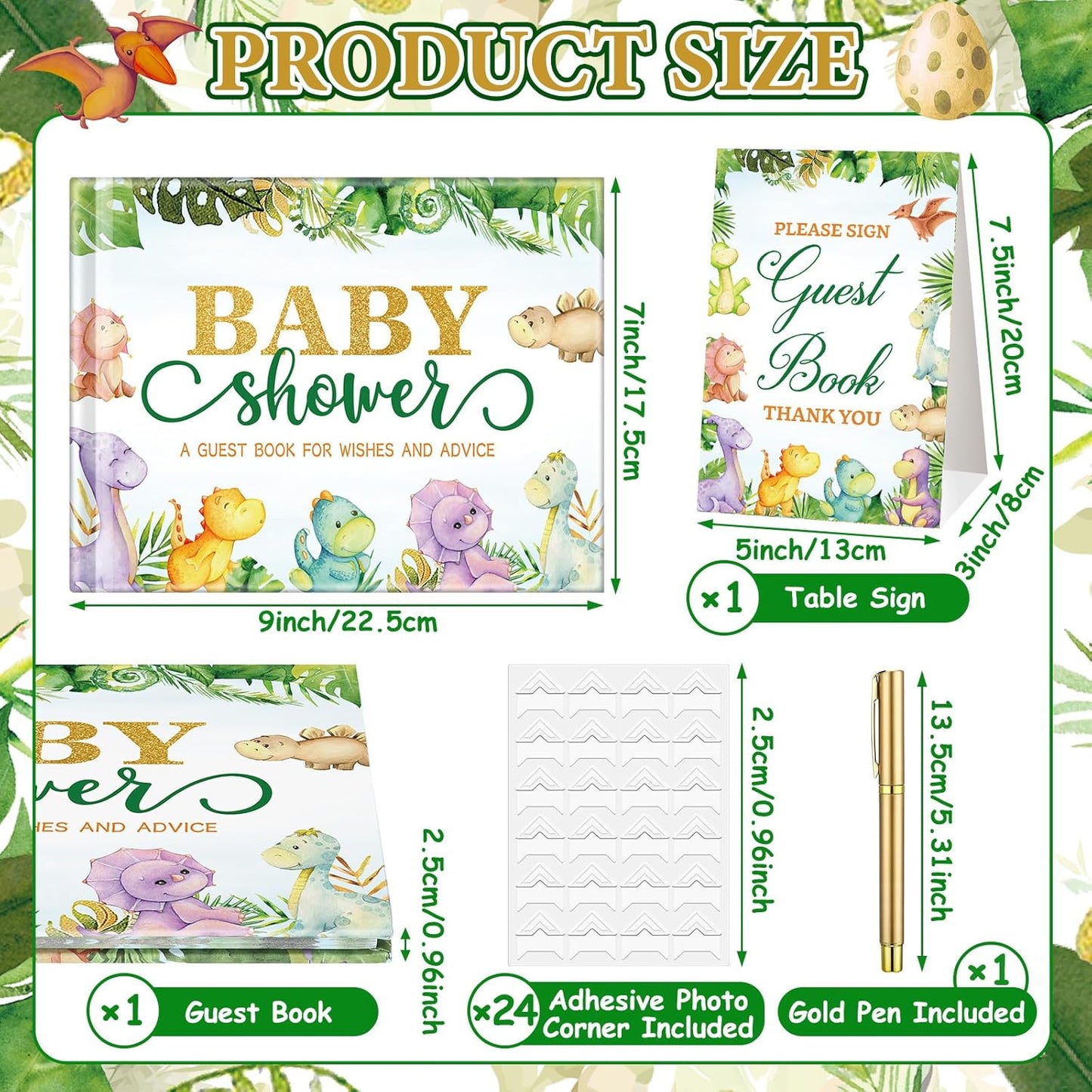 Fuyoooo 27 Pcs Safari Animal Baby Shower Guest Book Set Baby Shower Sign in Guest Floral Book Place Table Cards with Gold Pen Adhesive Photo Corner for Birthday Party