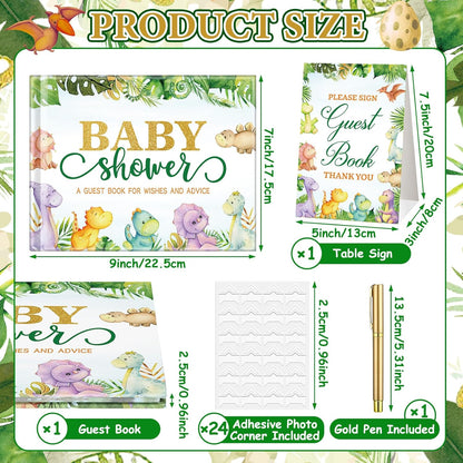 Fuyoooo 27 Pcs Safari Animal Baby Shower Guest Book Set Baby Shower Sign in Guest Floral Book Place Table Cards with Gold Pen Adhesive Photo Corner for Birthday Party