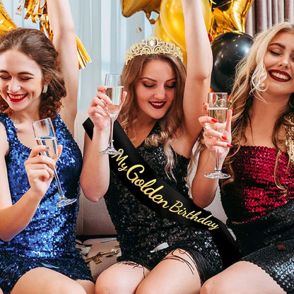 It's My Golden Birthday Sash and Crown Set for Women Girls Birthday Party Decorations Decor Party Favors Gifts