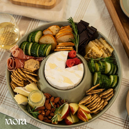 Mora Ceramic Chips and Dip Serving Tray: Large Divided Party Bowl Set for Chips & Salsa, Veggies & Dip, Fruit, Snacks, Entertaining, Hosting, etc. Minimalist Design for the Modern Hostess - White