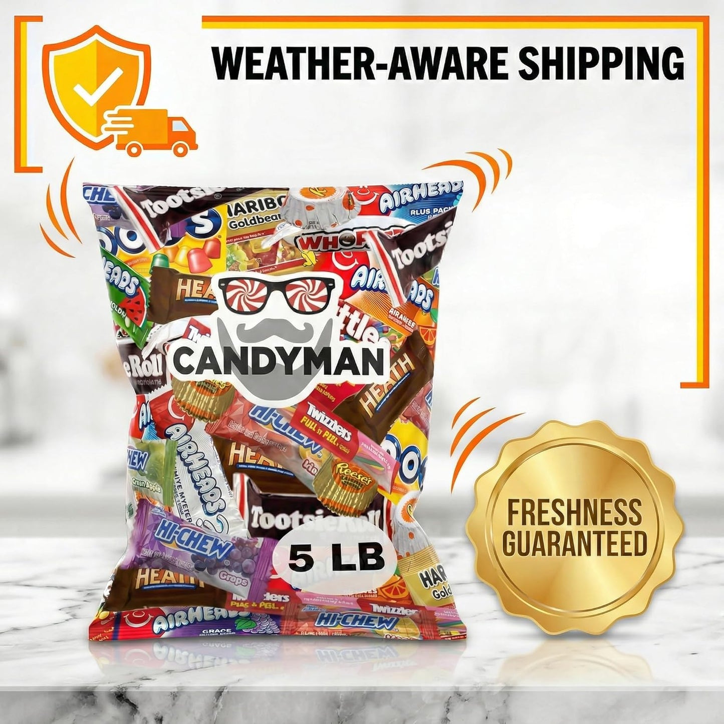 CANDYMAN (5 LB) Chocolate Candy Variety Pack — Individually Wrapped Bulk Candy Mix, Fun & Mini Size Treats for, Pinata Fillers for Kids, Party Favors, Father's Day, Ship with Ice