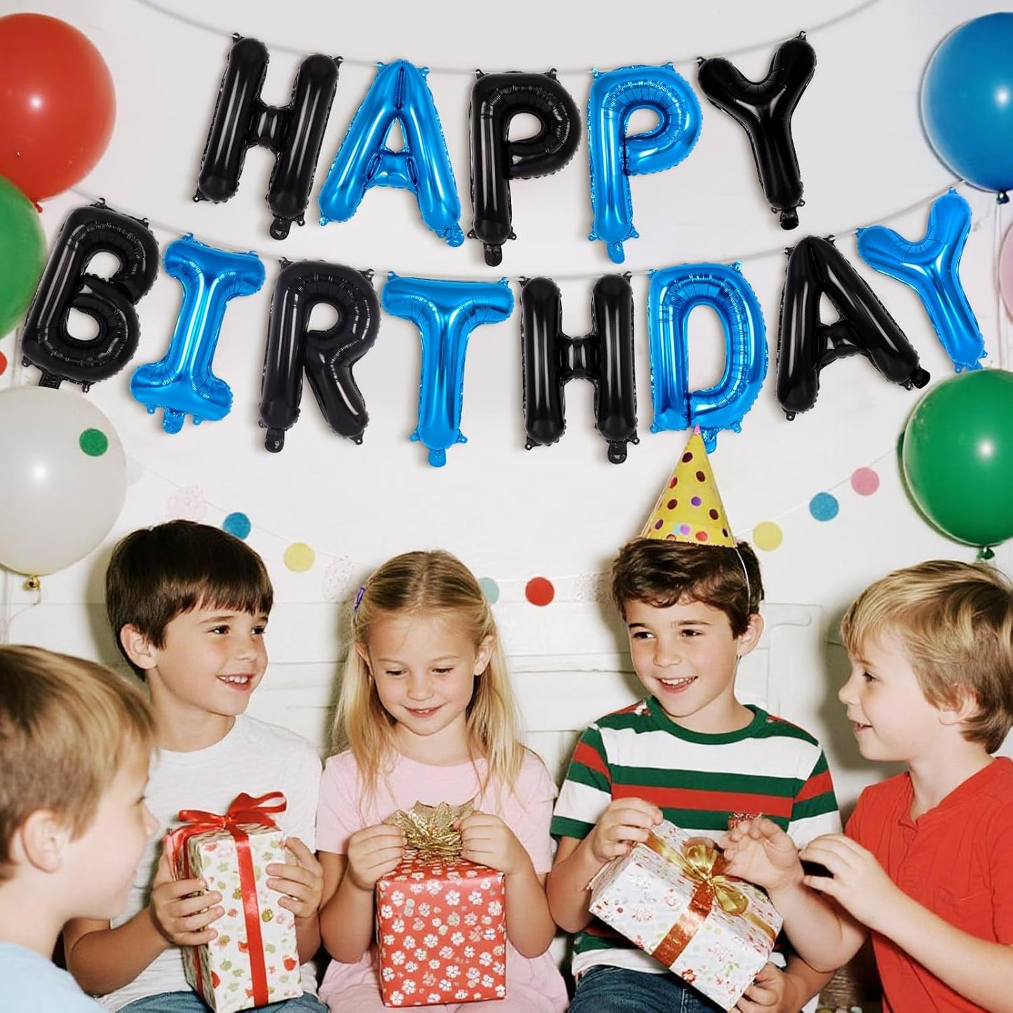 Happy Birthday Balloons Banner, Foil Balloon Personalized Name Letters Balloons Sign Birthday Party Decorations for Women Men Boys Girls Cream