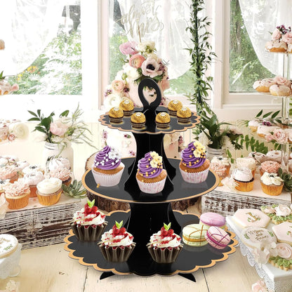 Soleebee 3-Tier Cupcake Stand, Cardboard Cupcake Tower, Cup Cake Stand Tower for Birthday Wedding Party Decoration, Cupcake Tier Stand Desserts Display 1 Set (Purple Gold)